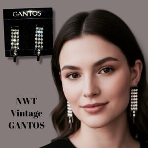 Gantos NWT Earrings Vintage 1980s Rhinestone Dangle Statement Glamorous Elegant